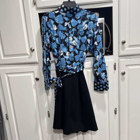 DIANE VON FURSTENBERG Olia Mixed Media Wrap Dress Blue Black Size XS - NWT $458 - Picture 9 of 9